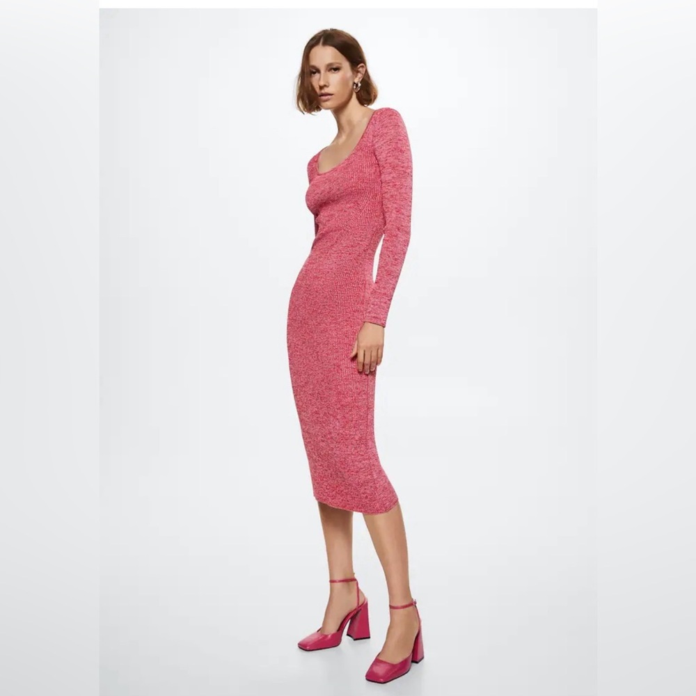 Mango pink knit midi dress